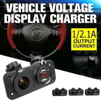 

1A 2.1A 5V Dual USB Charger Plug LED Digital Voltmeter Voltage Moniter Cigarette Lighter Socket Port for 12V 24V Car Motorcycle