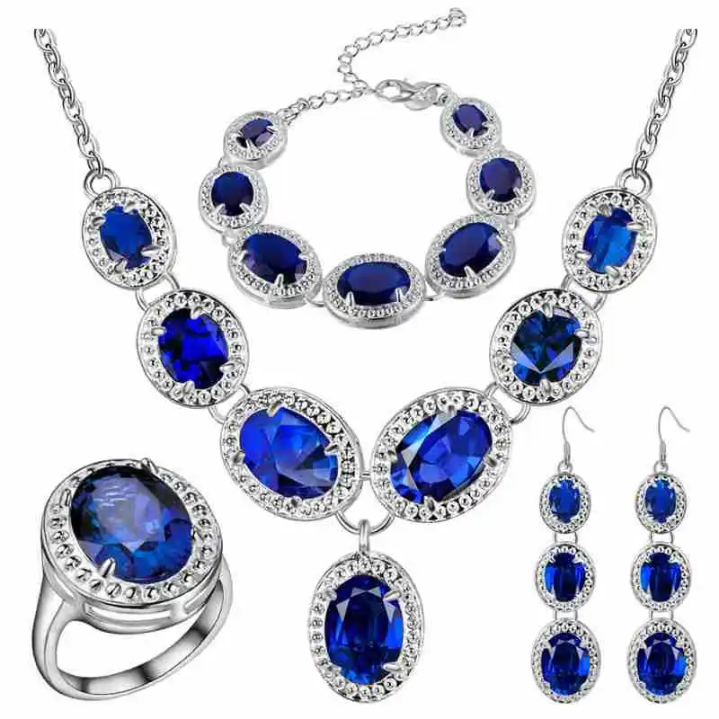 

bracelet Pendant necklace Earrings ring A thick silver set new fashion multicolored jewelry trade suit Xian blue stone
