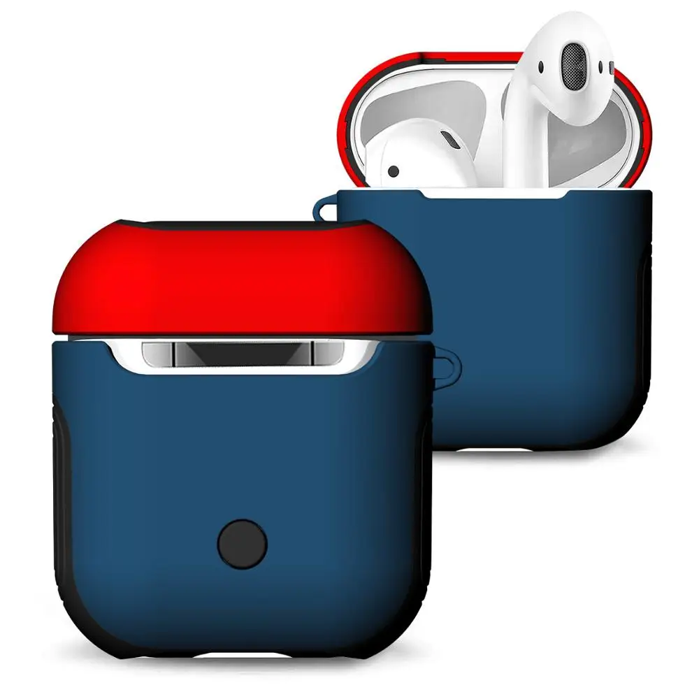 Dark blue red Сплошной цвет Airpods TPU+ PC Двухслойный чехол для гарнитуры Apple Bluetooth 1 Зарядная коробка Новые аксессуары против падения пыли - Цвет: Dark blue red