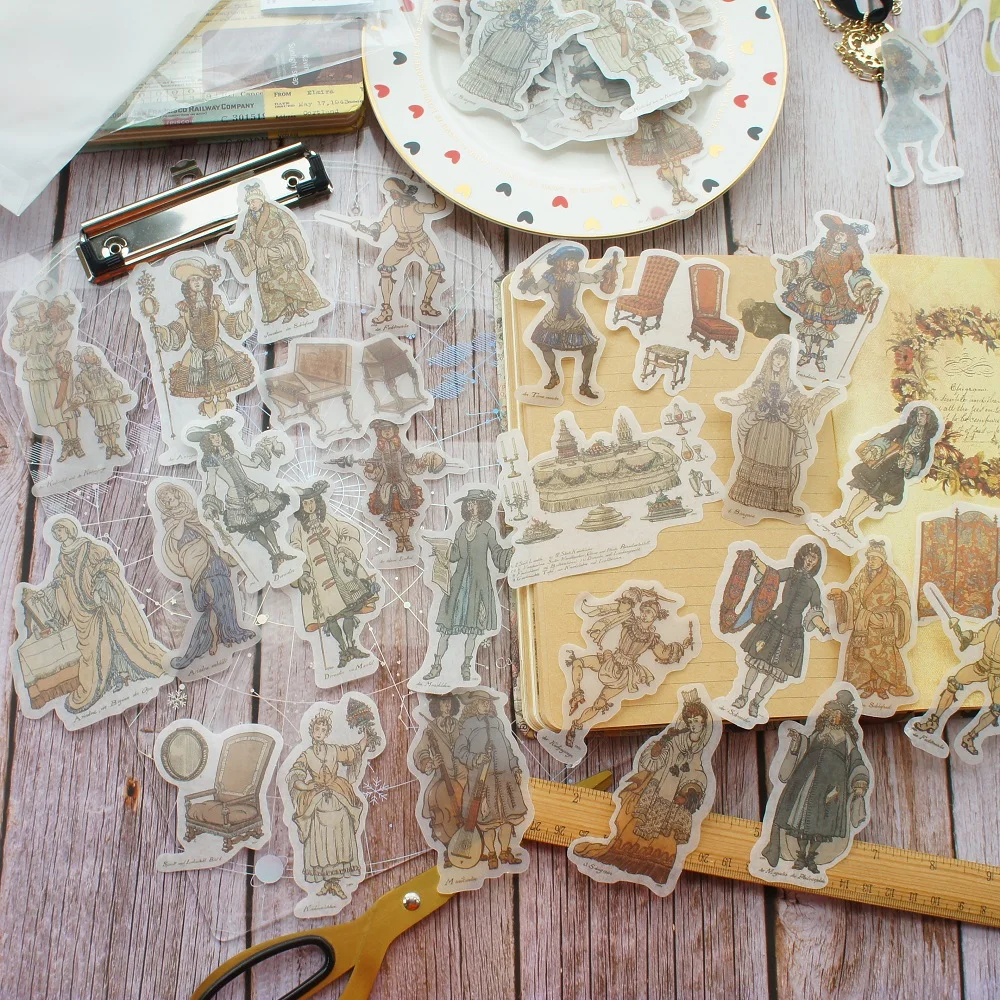 

45pcs Wired Lux French Court Banquet Style Paper Sticker Scrapbooking DIY Gift Packing Label Decoration Tag