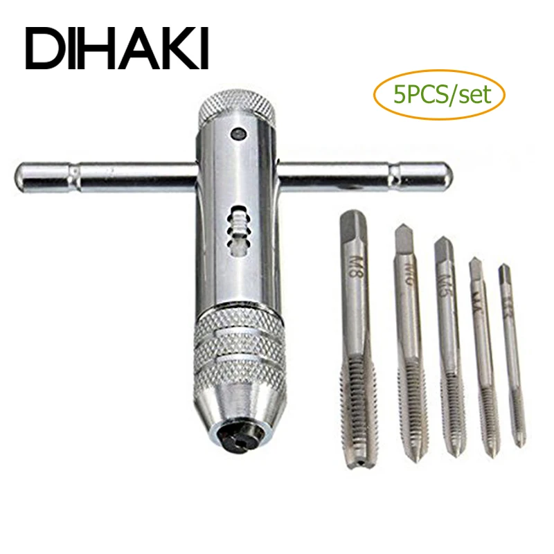 

6PCS/set T Handle Tap Wrench Ratchet Spanner With M3-M8 Screw Taps Thread Metric Plugs Machinist Hand Tools Parts Tap Die Set