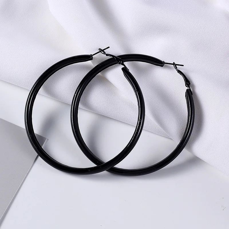 Dreamtop Punk Black Loop Earrings Circle Round Statement Earrings Simple Earrings European Big Hoop Earrings For Women Gift E97