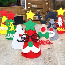 New Creative DIY Felt Cloth Merry Christmas Hats For Children Gifts Colorful Elk Snowman Santa Claus