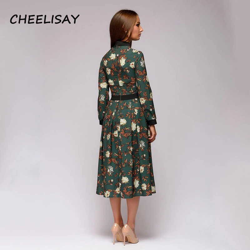 2019 Spring patchwork printing women A-line dress vintage style vestidos for female Casual bottom Short dress