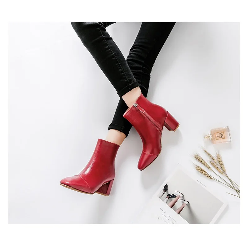 Fletiter New Women's boots Autumn Winter Genuine Leather Boots Woman Basic High Top Ankle Boots Booties Pump Med Heels Shoes Women's Shoes