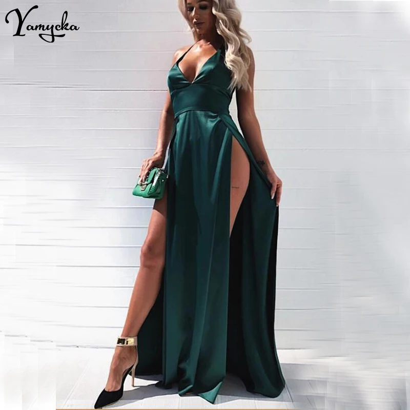 

Summer Sexy Red Pink Long Dress Women befree Backless Satin Christmas V neck Party Dresses Night club Maxi Dress Vestido clothes