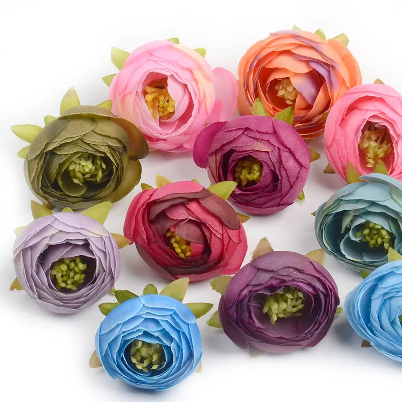 

100pcs/lot 4cm Tea Bud Artificial Silk Rose Flower Heads For Home Wedding Decoration DIY Fake Flowers Garland Craft Scrapbook
