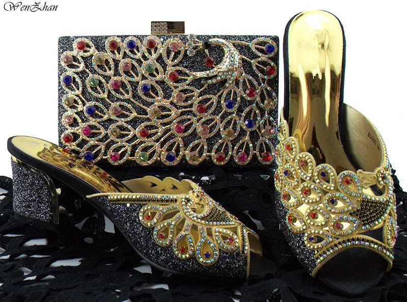 Soft Shoes And Clutch Bag Top Quality Black Italian Shoes and Bag Sets