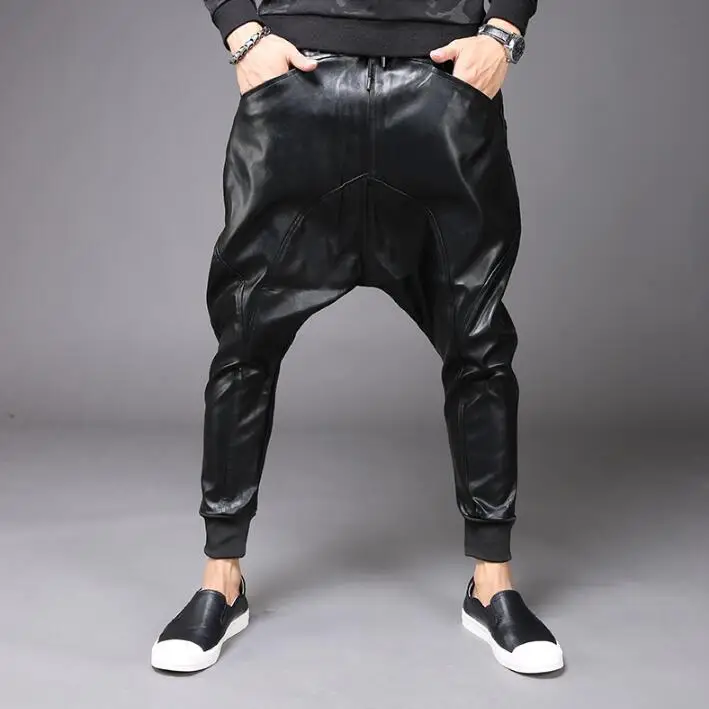 Осенне-зимние модные кожаные шаровары мужские брюки pantalones hombre брюки карго для мужчин pantalon homme - Цвет: Черный