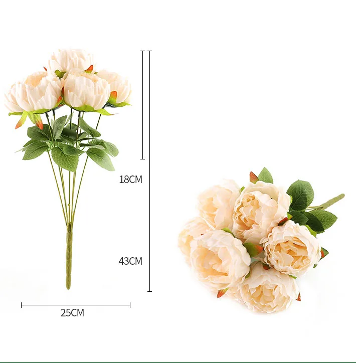 beige artificial flower silk peonies bouquet fake peony rose wedding bouquet home decor