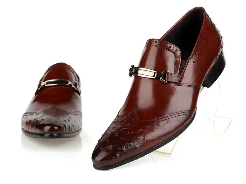 Casamento Padrão red Homem Black Sapatos Homens Moda 10 Brown De Trabalho Couro Grau Dos Escritório Qualidade Genuíno Avestruz Tamanho Alto Vestido Do dwPAq