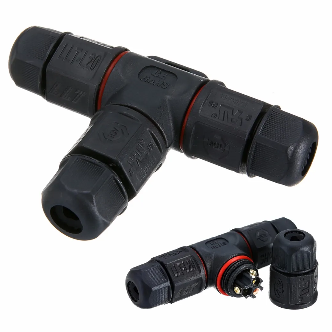 1pc IP67 Waterproof Electrical Cable Wire Connector 3 Core Black  220V~380V Solar Garden Outdoor Junction