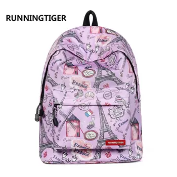 

RUNNINGTIGER Pink Eiffel Tower Print Backpack Women Casual Rucksack Canvas School Backpack for Teenage Girls Mochila Escolar