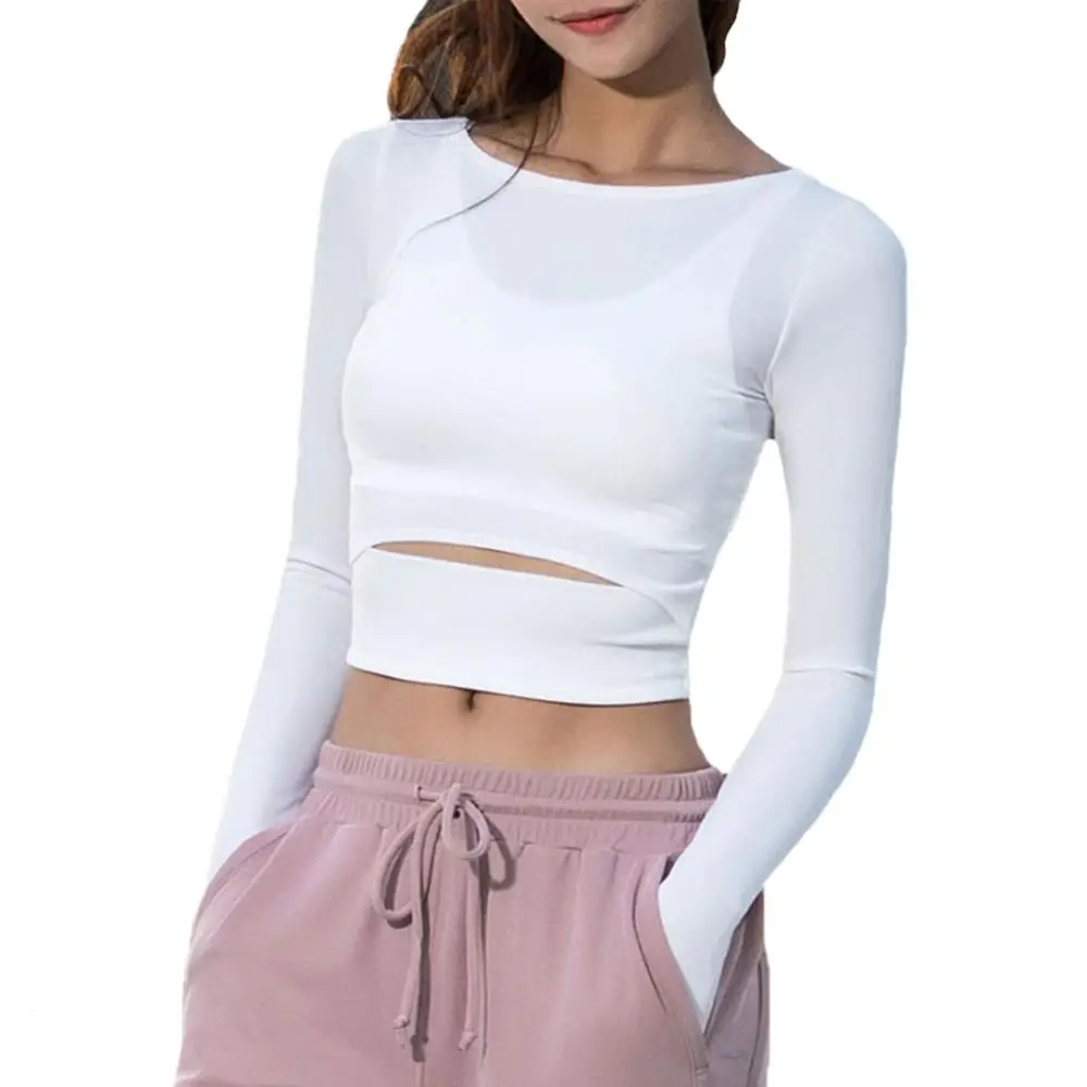 long sleeve white workout top