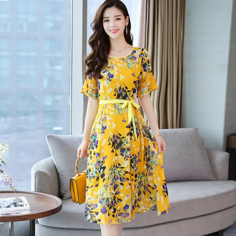

ETOSELL Women Bohemian Dress Elegant Summer Short Sleeve Dress Floral Print Princess Dress Cocktail O-Neck Party Dress Vestidos