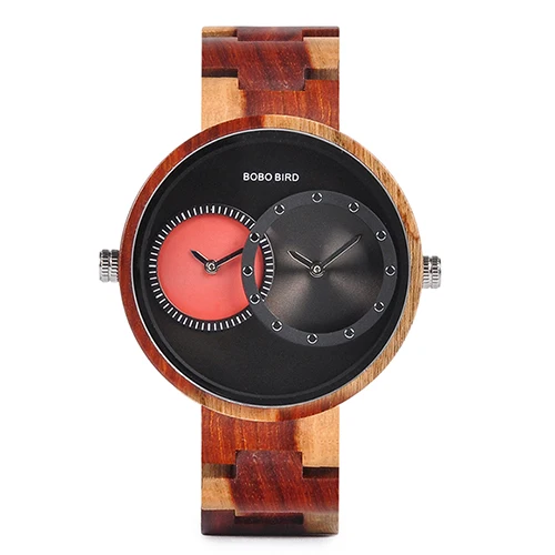 Несколько часовых поясов BOBO BIRD мужские деревянные часы женские модные стильный деревянный наручные часы relogio masculino L-R10 - Цвет: Красный
