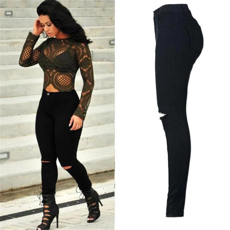 CHAMSGEND Hole Jeans Woman 2018 New Sexy Black Denim Pencil Pants Skinny Stretch Fitness Soft Tights Leggins Jeans Oc15 CHAMSGEND Hole Jeans Woman 2018 New Sexy Black Denim Pencil Pants Skinny Stretch Fitness Soft Tights Leggins Jeans Oc15