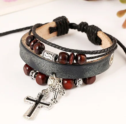 Men/woman Hand made Brown leather religious bracelets 