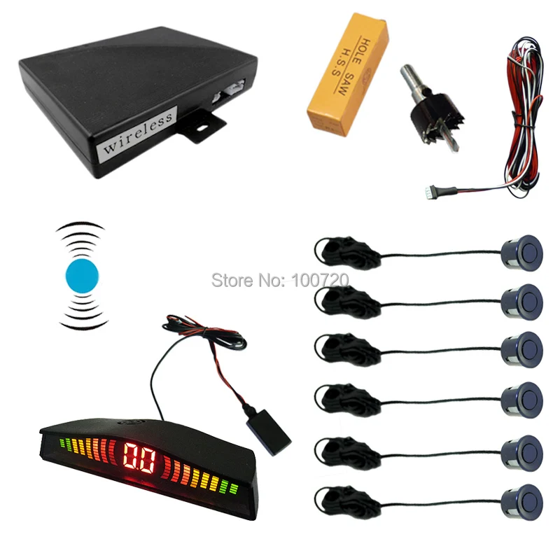 6 Sensors Car Wireless Parking Sensor 2 Front 4 Rear Backup Radar 10 Color FD 2067in Parking