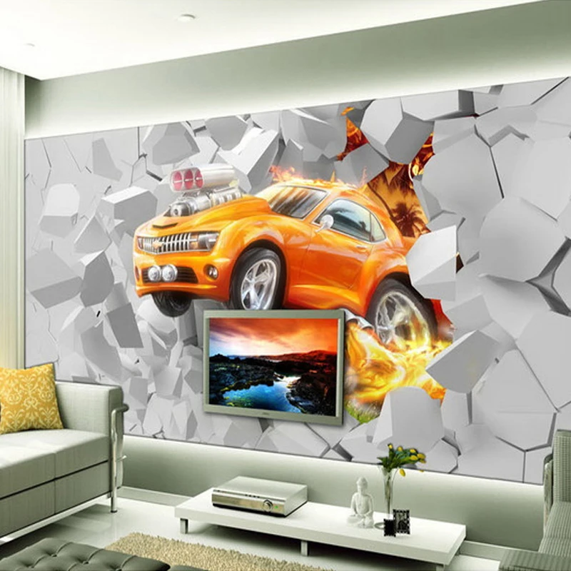 Custom 3D Mural Wallpaper Flame Car Living Room Background ...