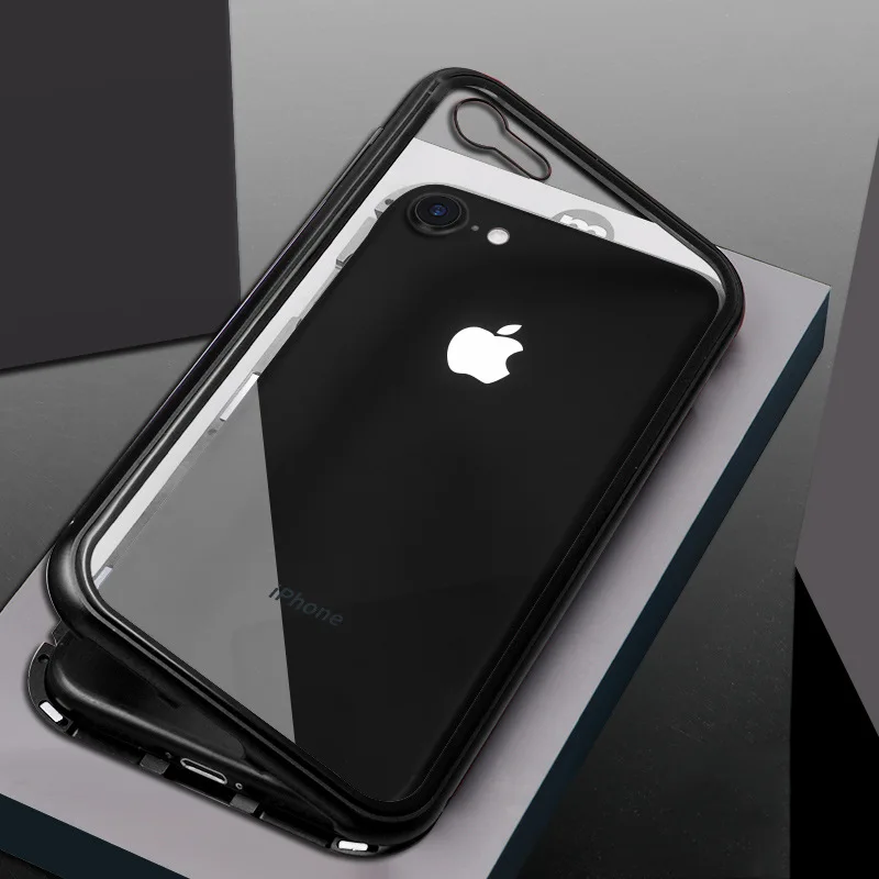 Магнитный задний Чехол для iPhone X 8 7 6 plus прозрачное закаленное стекло + Встроенный