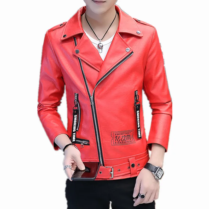 

2018 Autumn Men Leather Jacket Fashion Male White Black Faux Leather Motorcycle slim fit Jacket Coats Male Clothing Coat