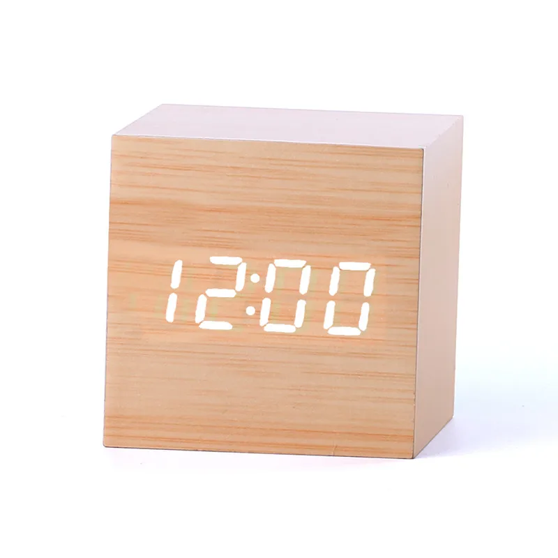 Светодио дный светодиодный деревянный Световой будильник Despertador Западный цифровой внешний Часы гигрометр USB мощность батарея электронный рабочего времени