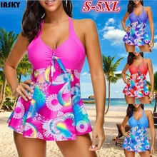 IASKY плюс размер женский купальник с цветочным принтом женская пляжная одежда из двух частей танкини купальные костюмы купальники S-5XL