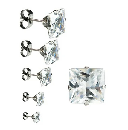 

Unisex Stainless Steel Black Crystal Square Cubic Zirconia Stud Earrings Set 3mm-10mm