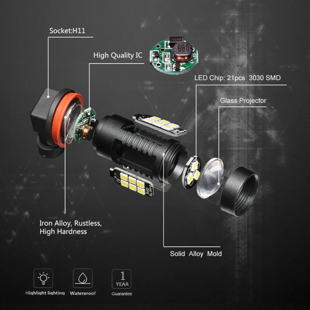 2 шт. H8 H11 светодиодные лампы HB4 Led 9006 HB3 9005 Противотуманные фары Canbus без ошибок 1200LM 6000K 12V Белый DRL дневные ходовые автомобильные лампы авто