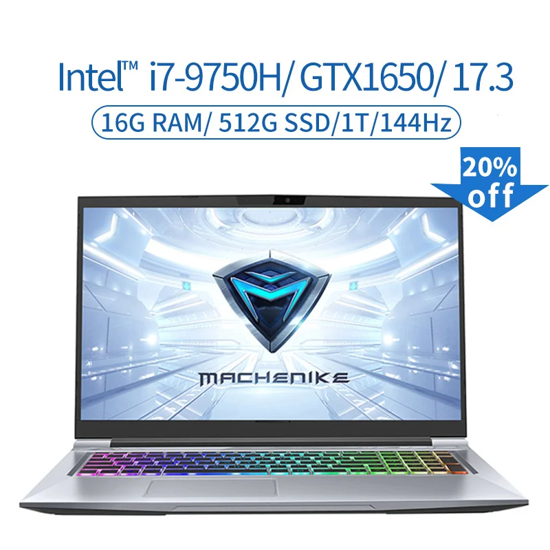 Machenike T90-PLus-TB1 i7 gaming laptop(i7-9750H+GTX1650/8GB RAM/512G SSD/17.3''144Hz) игровой ноутбук laptop i7 notebook - Цвет: 16G 512G 1T 144Hz