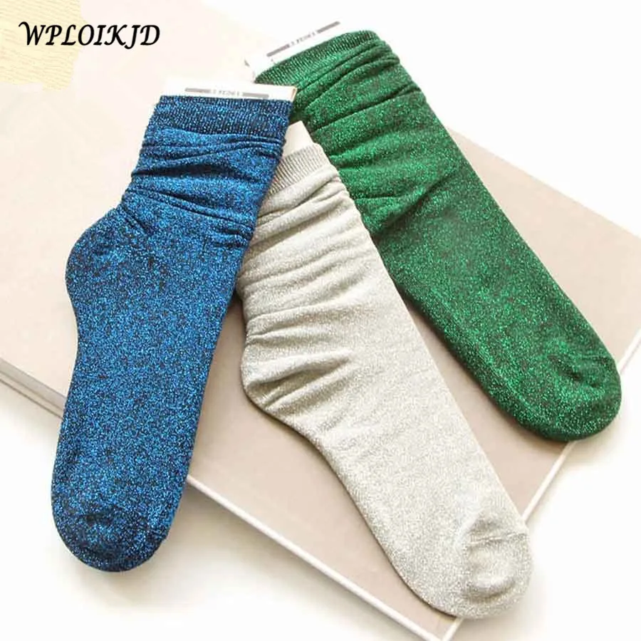 

[WPLOIKJD]Harajuku Heap heap Socks Colorful Shining Gold Silver Socks Women Sexy In Tube Socks Girls Funny Soft Piles Sokken