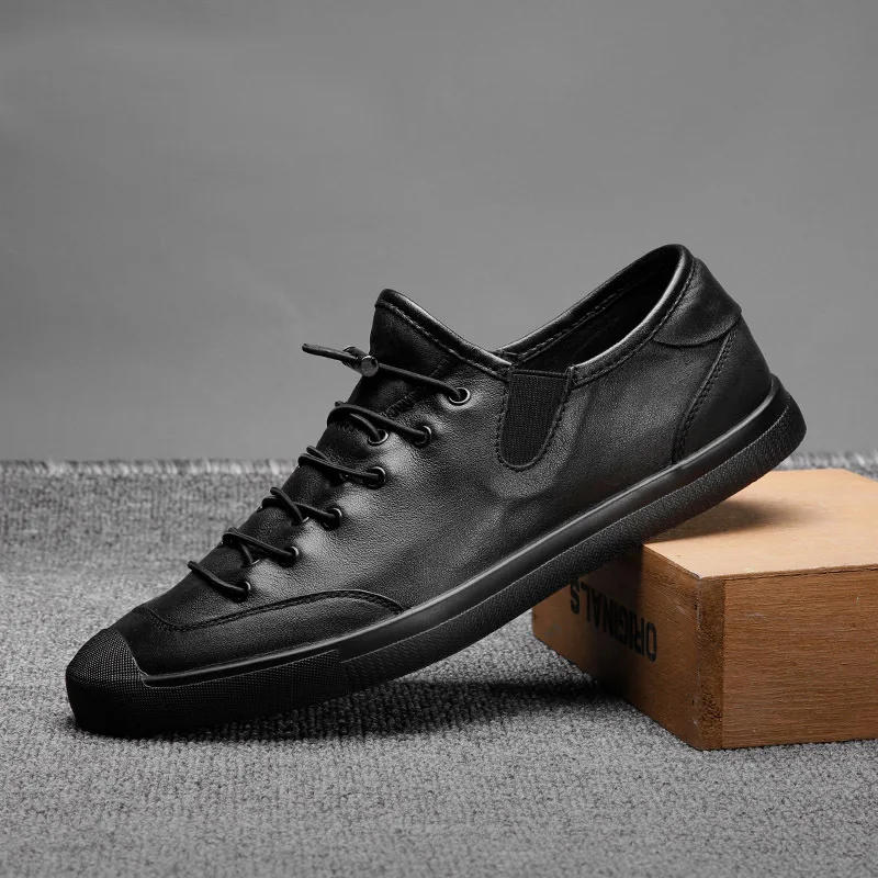 

JINBEILEE Men's Leather Skateboarding Shoes Breathable Comfortable Wear Casual Leather Lazy Men's Shoes Sneakers Men