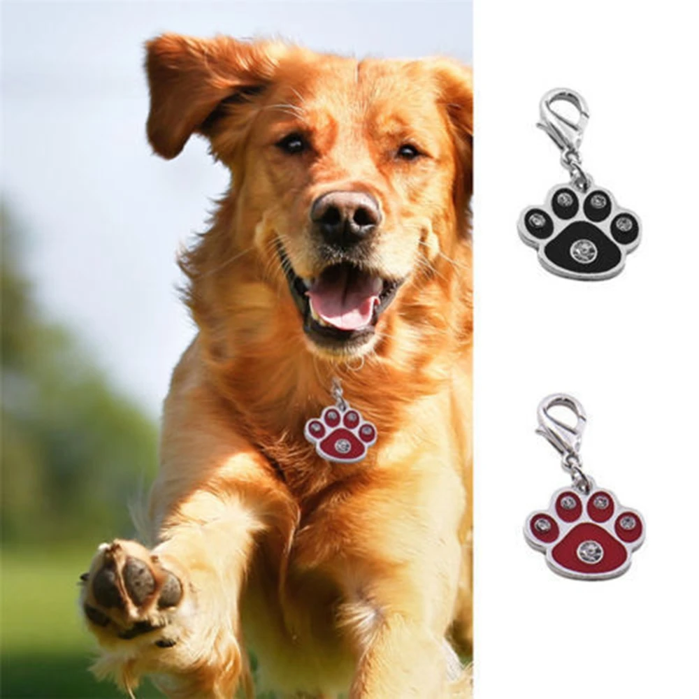 Cute Dog Claw Rhinestone Pet Dog Tags Collar Charms Pendants with