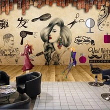 Beibehang Customized 3d wallpaper salon hair salon beauty salon background wall barber shop nostalgic retro makeup 3d wallpaper