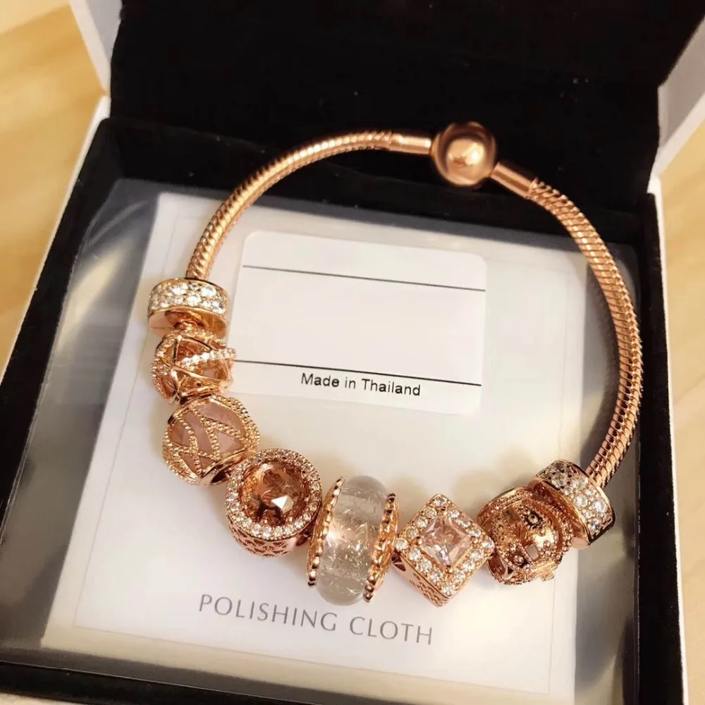 

Original 100% 925 Silver Charm 1:1 Version Rose gold Charm T Beads Charm Copy Jewelry For Women 1:1 With Logo Bracelet