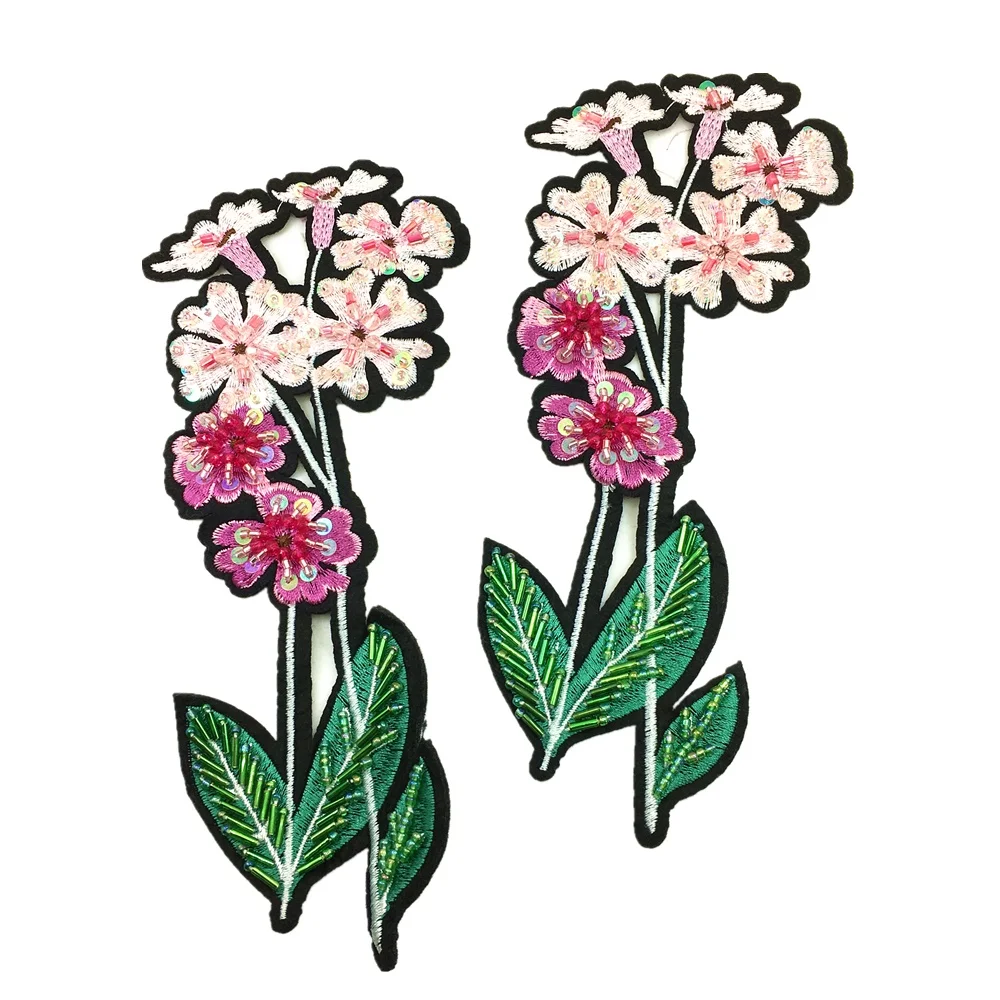 

2pc 20x9cm Sew On Flower Embroidered Patch Flowers Beaded Applique Clothes Patches For Clothing Appliques Parches AC1327