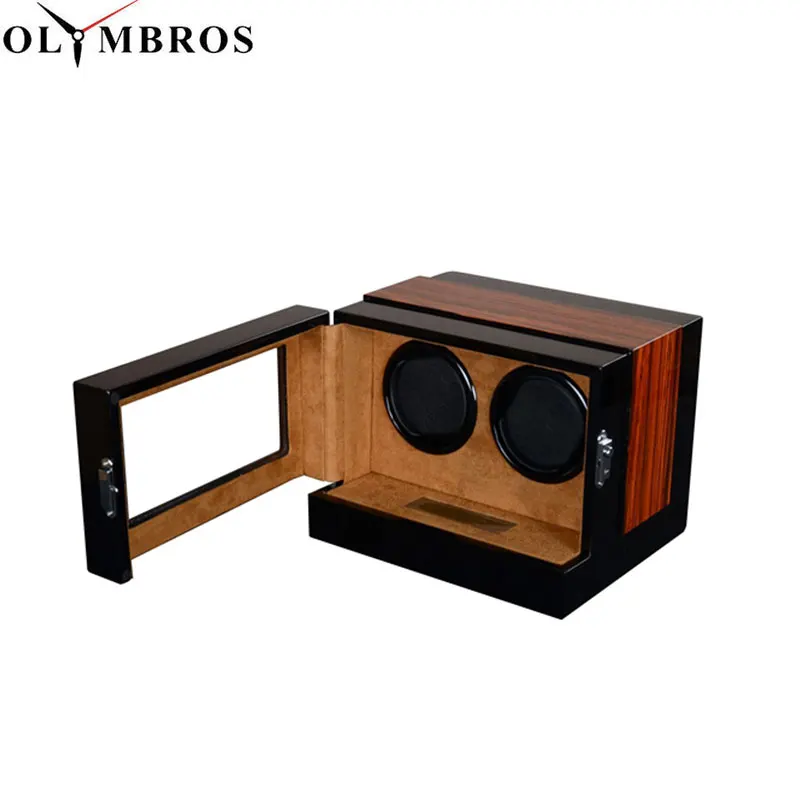 

Wooden Watch Winder Watch Storage Box Winder Case Transparent Cover Wristwatch Box Double Head Motor with US/EU/UK Plug