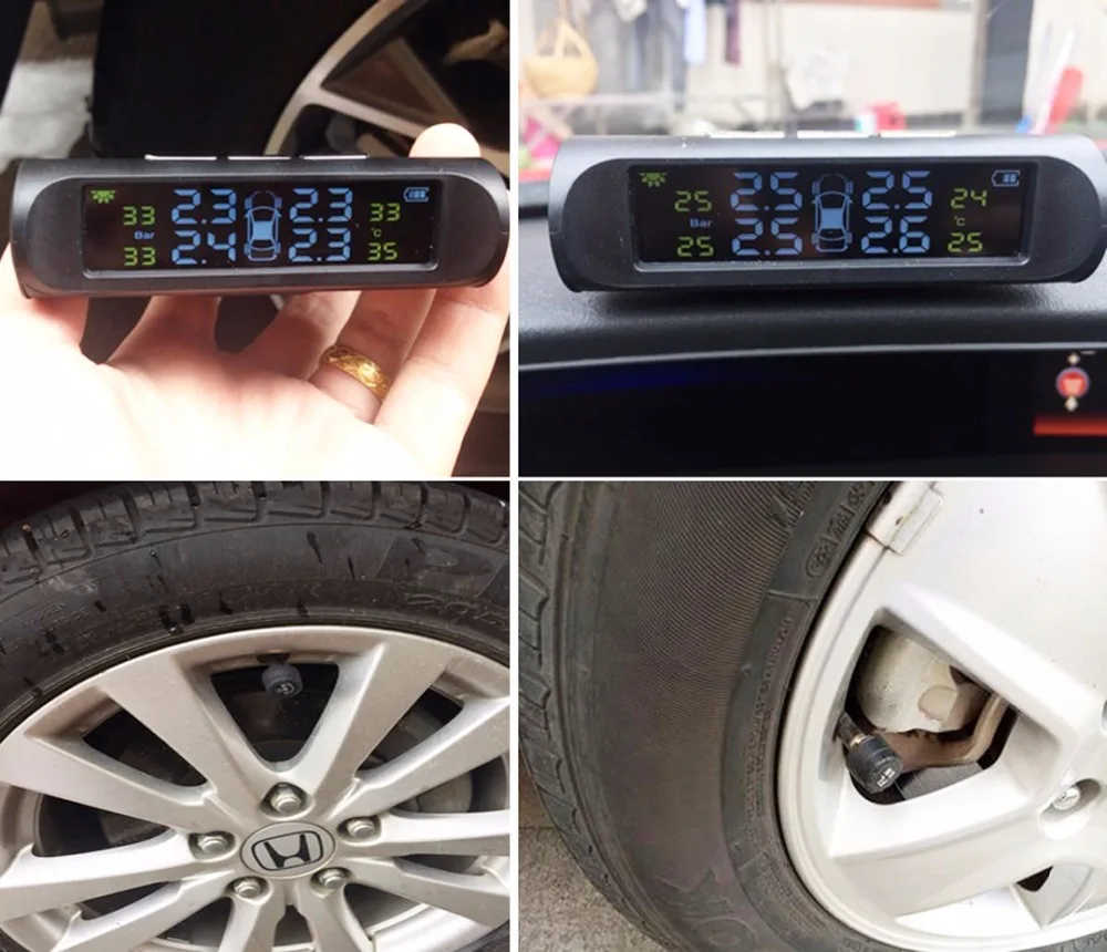 Комплект на солнечной энергии; TPMS внешний Сенсор шины для легковых автомобилей Давление сигнализации Монитор Системы температура дисплея LCD Сенсор