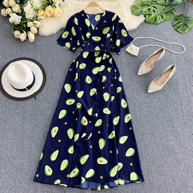

Women Polka Dot Black Yellow Dress lady short sleeve Maxi Dress Short Sleeve dress