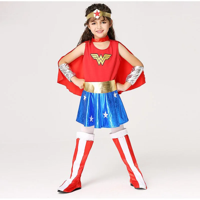 Костюм Чудо-женщины для девочек; детское нарядное платье Супергерл; карнавальный костюм принцессы Дианы; Детский костюм на Хэллоуин; - Цвет: Wonder Woman Costume