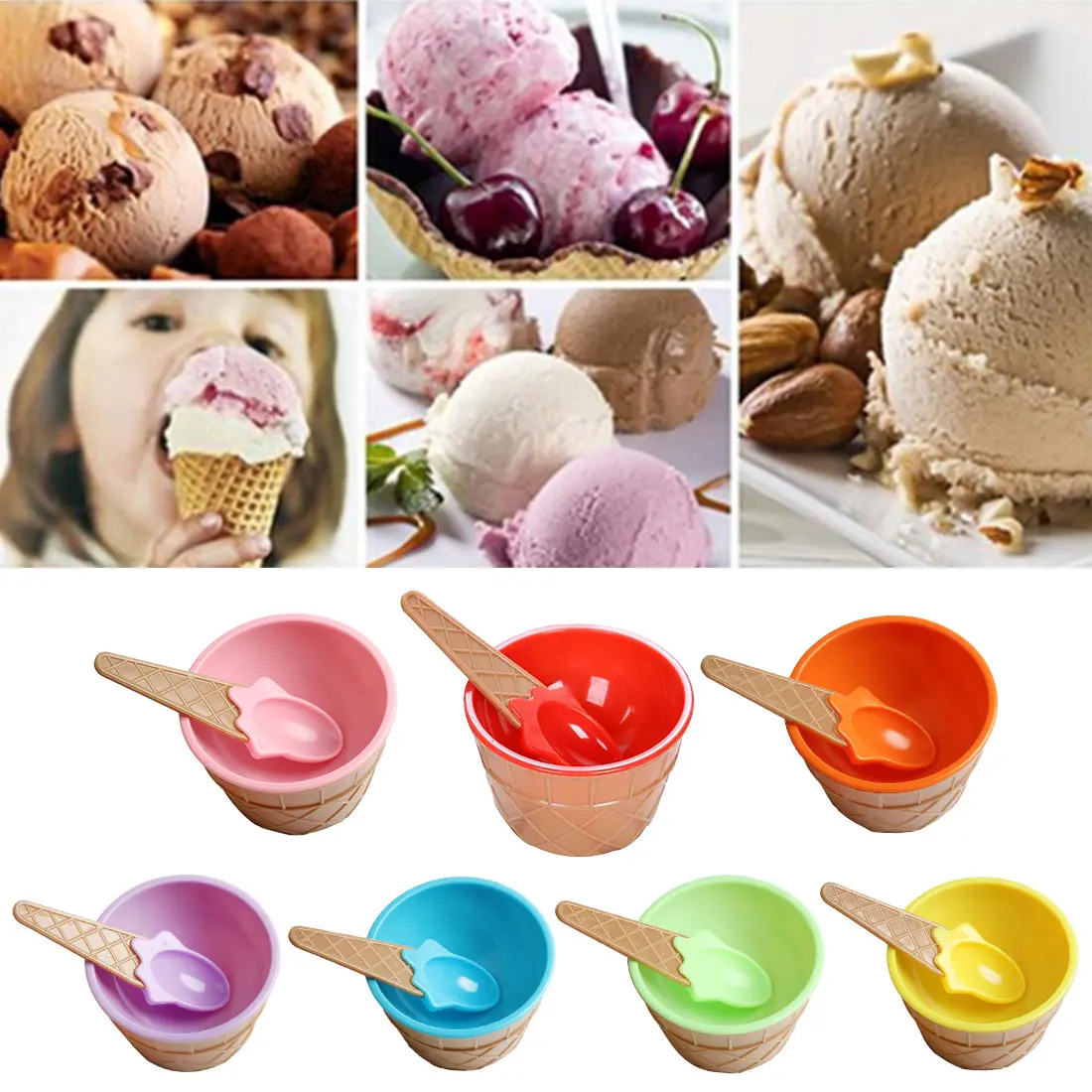 1 шт. Милая чаша для мороженого с ложкой прекрасный подарок для детей десертные чаши для мороженого многоразовые чашки для мороженого 7 цветов