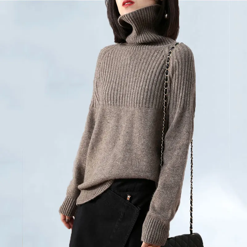 

2019 Autumn and Winter New Cashmere Sweater Women's High Collar Loose Pullover Lazy Wind Sweater Large Size Was Thin 008
