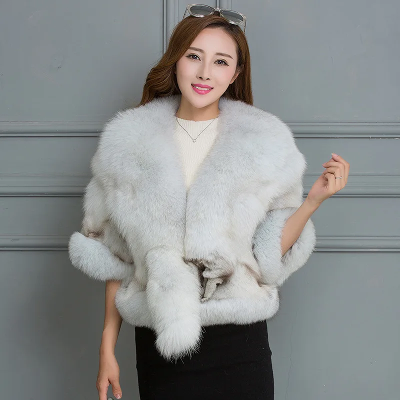 DUOUPA Real Fur Coat New Winter Promotion Whole Skin Fox Fur Leg Hair Short Paragraph Fur Shawl Coat Slim Was Thin Female