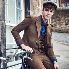 Брендовая одежда 60% шерстяной Блейзер Мужской приталенный однобортный Ретро винтажный Свадебный Коричневый мужской пиджак для жениха повседневные блейзеры для сцены