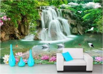 

3d wallpaper custom photo non-woven mural The waterfall swan carp decoration painting 3d wall murals wallpaper for walls 3 d