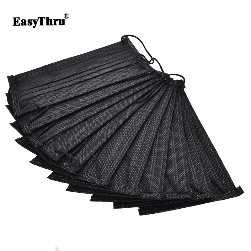 

10pcs Non Woven Disposable Black Face Mask 4 Layer Medical dental Earloop Activated Carbon Anti-Dust Face Surgical Masks
