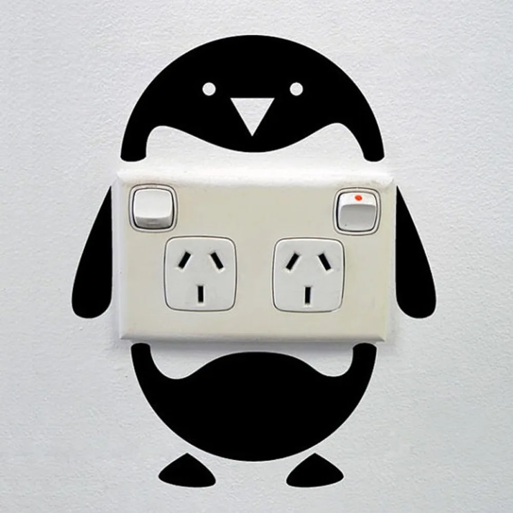 

New Arrival Cute Funny Penguin Switch Sticker Cartoon Wall Decoration Decal DIY Vinyl Adesivo Home Decor Mural Room Art BB-14