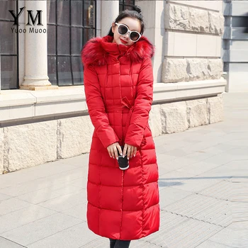 

YuooMuoo Big Fur Collar Long Winter Jacket Women 2019 Chic Korean Fashion Hooded Padded Jacket Coat Women Thick Parkas Plus Size