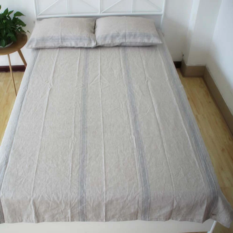 

Striped Washed Linen Sheet Set Bed Cover Pure Linen Bedding Set Linen Sheets Bedspread Pillowcases Shams Pillowcase 3pcs